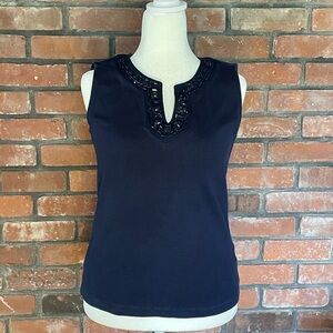 Navy Embellished Sleeveless Top, Sz M-L